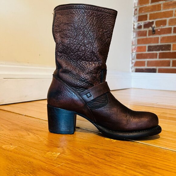 Frye Vera Short Engineer Motorcycle Belted Brown Leather Boots - Size 5.5 - Picture 12 of 16